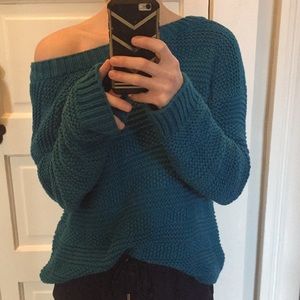 LOFT teal blue chunky knit sweater